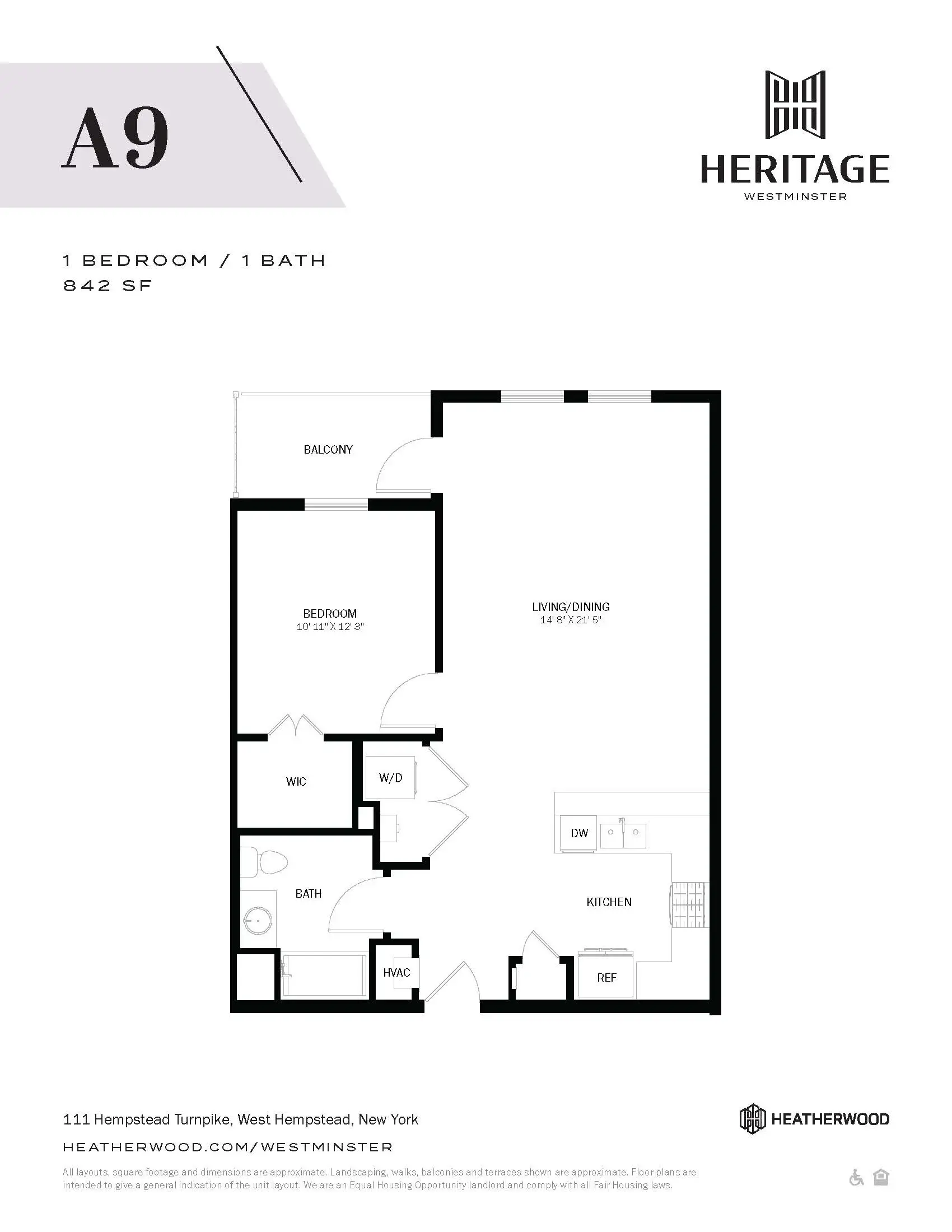 1 Bed, 1 Bath - A9 Floor Plan
