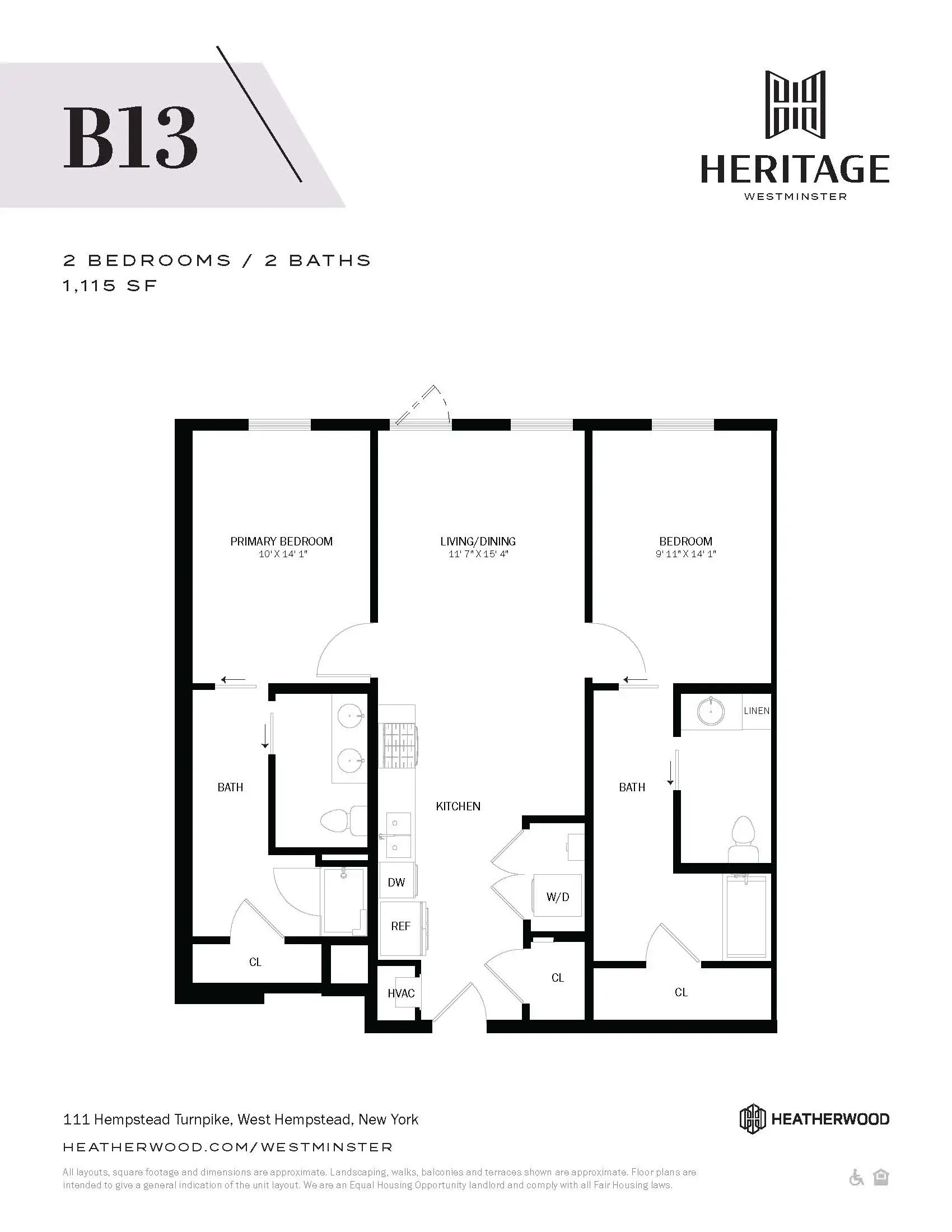 2 Bed, 2 Bath - B13 Floor Plan