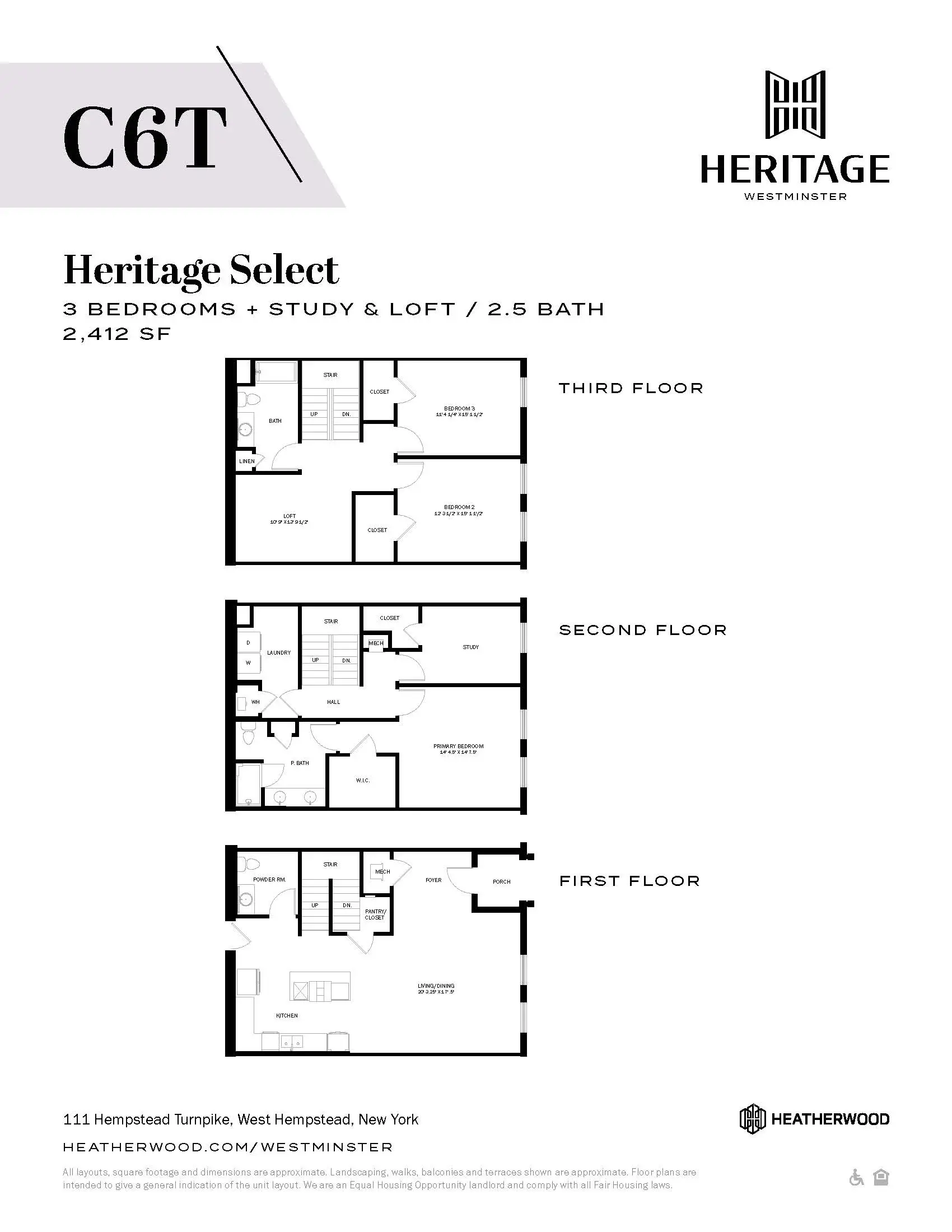 A floor plan for a Heritage Select apartment in West Hempstead, New York.