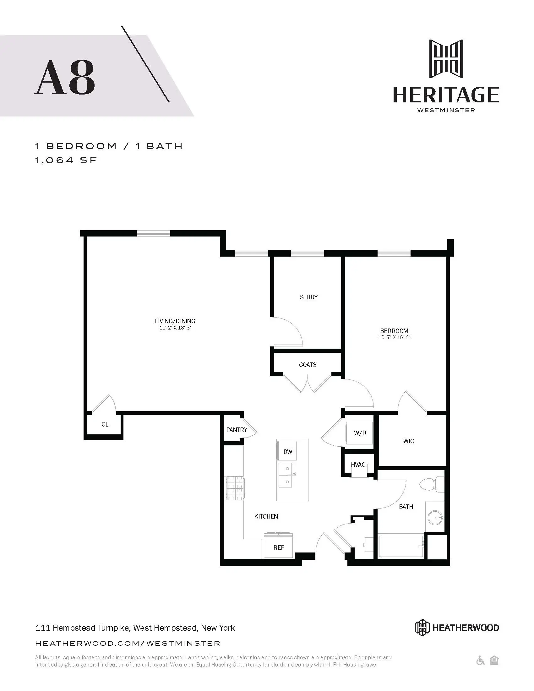 1 Bed, 1 Bath - A8 Floor Plan